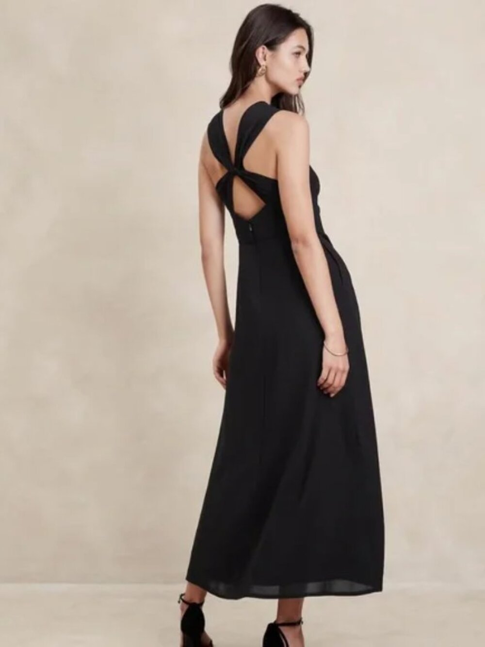 NWT Banana Republic Factory L Black Chiffon Twist-Back Maxi Dress Evening Formal